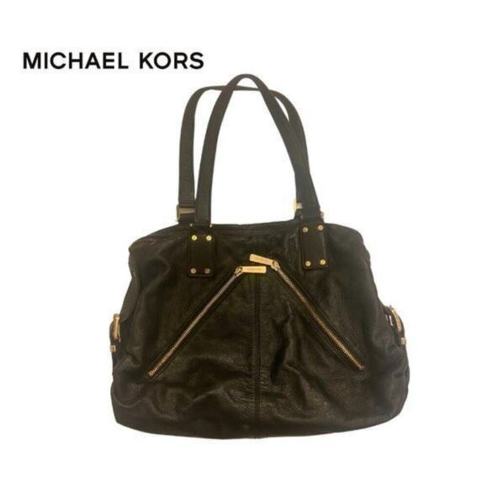 Michael Kors Black Leather Handbag with Gold Hardware